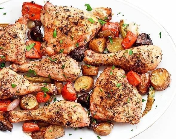 Запеченая курица с овощами