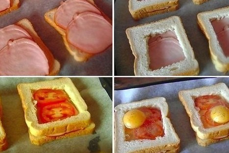 Запеченные бутерброды с ветчиной, помидорами и яйцами