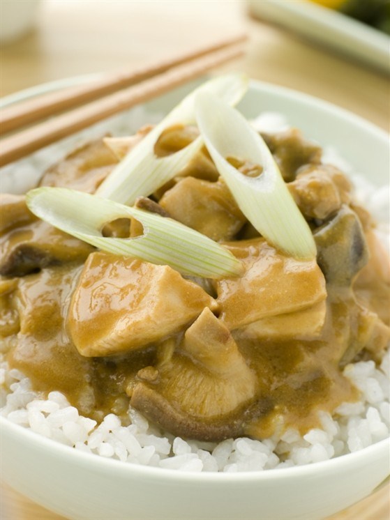 Китайская кухня: Жареный рис с курицей и грибами шиитаке
