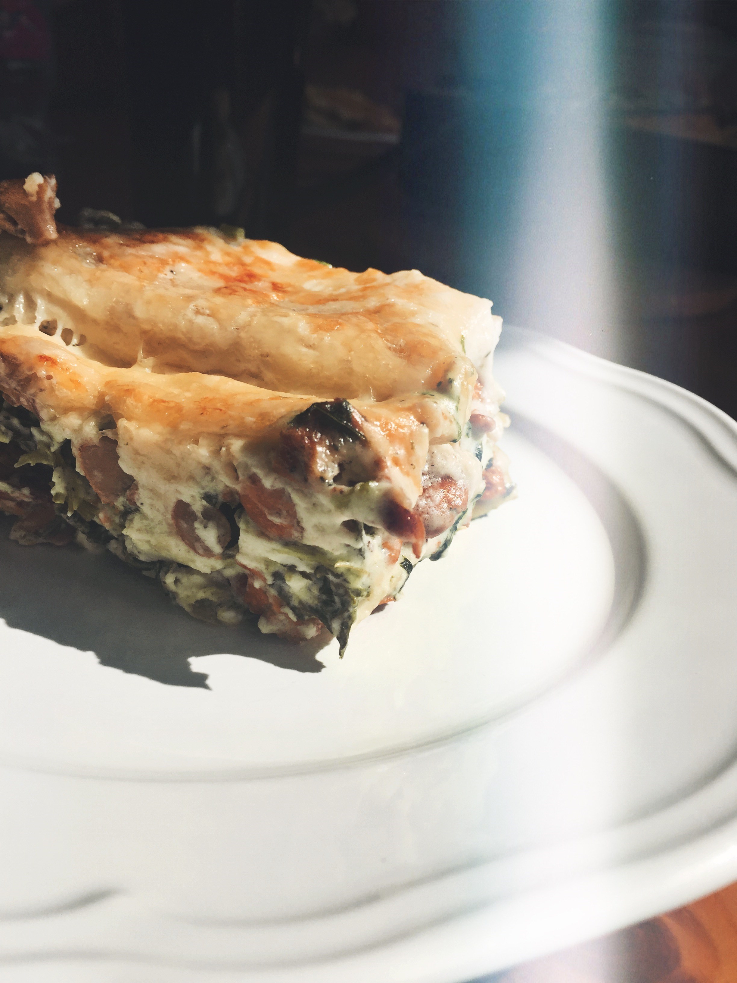 Лазанья с лисичками и шпинатом