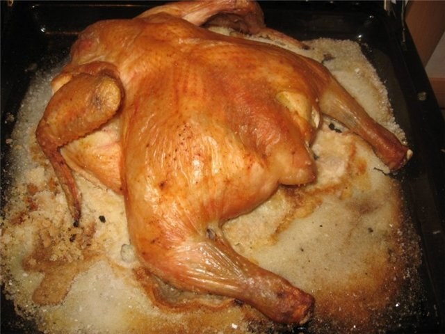 Курица на соли целиком в духовке с корочкой