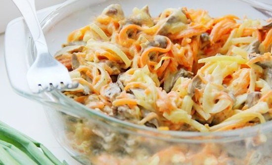 «Купеческий» салат со свининой и грибами