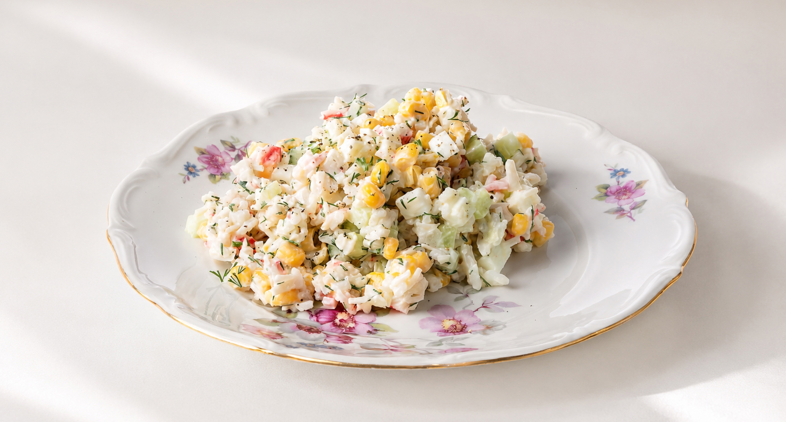 Классический крабовый салат с рисом и кукурузой